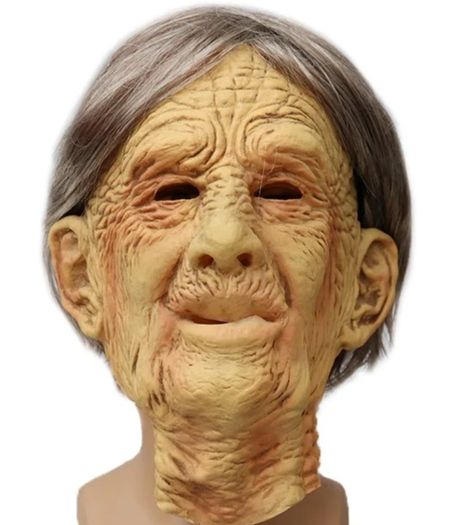 Old woman Halloween latex mask with hair.