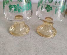 SET OF 2 Vintage German Schott Zwiesel Crystal Animal Wildlife Hunting Etched Frosted Set Amber Cordial Liqueur Wine Glasses Roemer Rhine Beehive