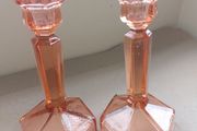 Pair of vintage pink glass Candlesticks