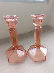 Pair of vintage pink glass Candlesticks