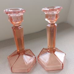 Pair of vintage pink glass Candlesticks