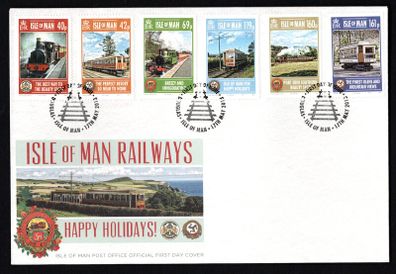 2013 Isle of Man Railways 140th Anniversary of Steam Railway and 120th Anniversary of Manx Electric Railway Douglas to Groudle Line  Commemorative Stamps First Day Cover (FDC)