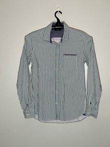 Ted Baker Mens Green/White Stripe Long Sleeve Shirt Size Small