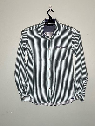 Ted Baker Mens Green/White Stripe Long Sleeve Shirt Size Small