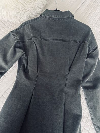 Missguided Petite Washed Black Denim Shirt Dress UK 8