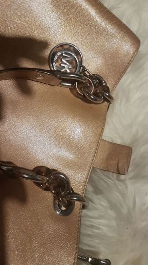 Gorgeous metallic light pink authentic Michael Kors leather cynthia satchel and jet set travel coin case both in colour "ballet"