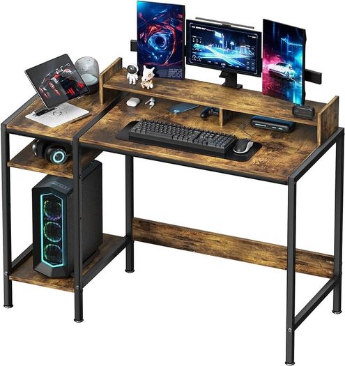 NEW SALE |  Computer Gaming Desk - 47" Home Office Desk with Storage, Rustic Writing Desk with Monitor Stand, Modern Simple Study Corner Table, Adjustable Storage