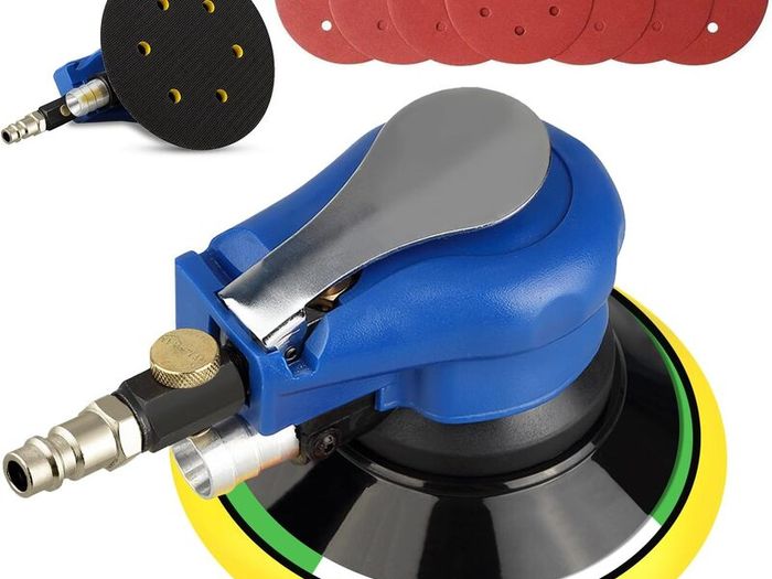 6" Air Random Orbital Sander Dual Action Pneumatic Palm Sander with Speed Regulation with 7 Pcs of Sand Paper