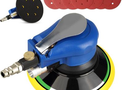 6" Air Random Orbital Sander Dual Action Pneumatic Palm Sander with Speed Regulation with 7 Pcs of Sand Paper