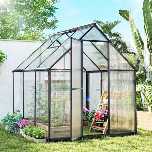 Polycarbonate Greenhouse with Swing Door and Adjustable Window 6 x 6.5ft