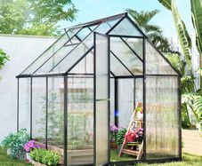 Polycarbonate Greenhouse with Swing Door and Adjustable Window 6 x 6.5ft