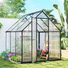 Polycarbonate Greenhouse with Swing Door and Adjustable Window 6 x 6.5ft