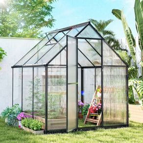 Polycarbonate Greenhouse with Swing Door and Adjustable Window 6 x 6.5ft