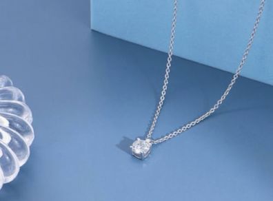 E Jewelry Women's Basic Solitaire Necklace with Round Cut Zirconia in 925 Sterling Silver White Crystal Pendant Chain Rhodium-Plated
