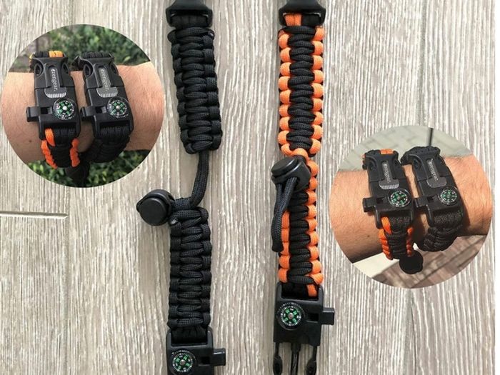 Paracord Survival Bracelet (2 Pack) | Flint Steel Fire Starter, Whistle, Compass, Hiking Accessories, Wild Camping Equipment Kit, Bushcraft, Emergency (FREE POSTAGE)