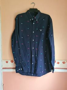 Mens Gant long sleeve shirt navy golf flag pattern Size XL extra large 44 inch