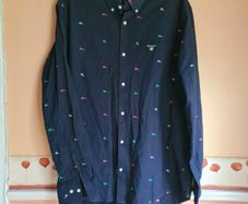 Mens Gant long sleeve shirt navy golf flag pattern Size XL extra large 44 inch