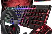 Gaming Keyboard and Mouse and Mouse pad and Gaming Headset, Wired LED RGB Backlight Bundle for PC Gamers Users - 4 in 1 Gift Box Edition Hornet RX-250