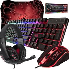 Gaming Keyboard and Mouse and Mouse pad and Gaming Headset, Wired LED RGB Backlight Bundle for PC Gamers Users - 4 in 1 Gift Box Edition Hornet RX-250
