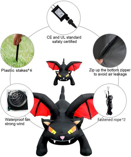 _Kalolary 6 Feet Halloween Inflatable Black Cat with Bat Wings Decoration Outdoor Built-in LEDs for Halloween Yard Garden Decorations Shopping Centre Party Decoration