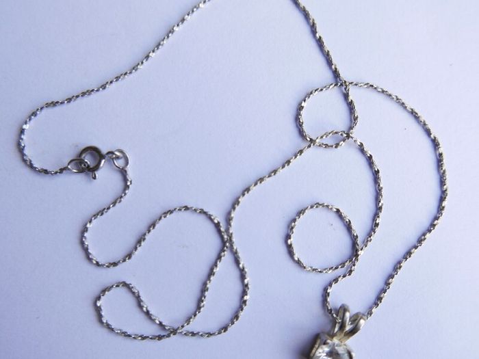 Vintage Sterling Silver 925 Cubic Zirconia Pendant Necklace - length 18" - 2,3g