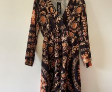 Boohoo plus chain printed wrap front skater dress New