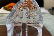 Vintage Orrefors Sweden Cross sculpture in crystal glass. Original sticker