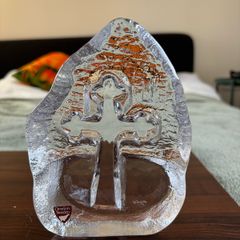 Vintage Orrefors Sweden Cross sculpture in crystal glass. Original sticker