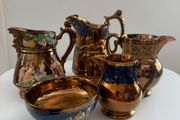 Antique Victorian Staffordshire Copper Lustreware Collection. 5 Pieces