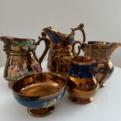 Antique Victorian Staffordshire Copper Lustreware Collection. 5 Pieces