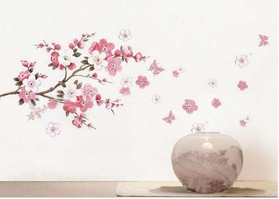 Stylish Peach Blossom Flower Butterfly Wall Stickers DIY ART Mural Decals
