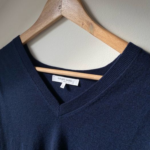 Gerard Darel Navy Blue Wool Cashmere V Neck Cape Poncho Sweater Size 3