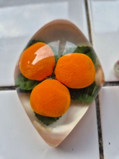 Paperweights x2 Vintage Midcentury Lucite fryit paperweights