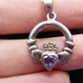 Vintage Amethyst Claddagh Irish Symbol, 925 Sterling Silver Heart Crown and Hands; 925 Irish Symbol Pendant Necklace with Amethyst 18" Image 5