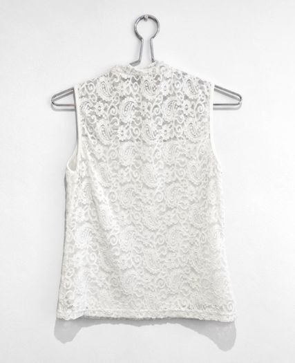 Pre Owned White Floral Lace High-Neck Shell Top
