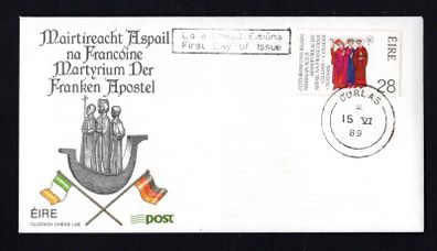 1989 Ireland 1300th Anniversary of the Martyrdom of Irish Missionaries to Germany (Franconian Apostles) Commemorative Stamps An Post First Day Cover with Durlas (Thurles) Steele cancel
