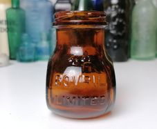 59 - Beautiful Vintage 4oz Bovril Dark Brown Glass Embossed Letters Jar