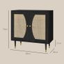 Bohemian kitchen sideboard storage cabinet, double doors with 2 shelves, rattan front, 80 x 38 x 79 cm, black Image 2