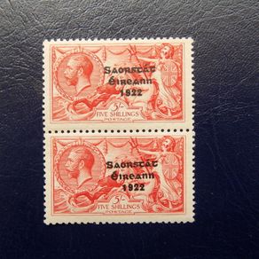 Ireland 1927/28.5/- Pair with Flat Accent Variety.Cat value 715 euro.Rare Overprints.