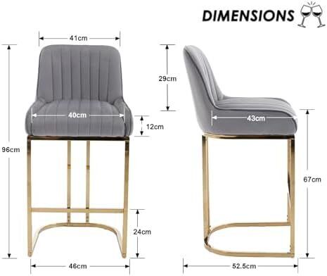 Set of 2 Velvet Bar Stools with Backrest for Kitchen Island, Counter Stool with Metal Legs, Bistro Stool with Footrest for Kitchen, Home Bar, Grey