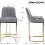 Set of 2 Velvet Bar Stools with Backrest for Kitchen Island, Counter Stool with Metal Legs, Bistro Stool with Footrest for Kitchen, Home Bar, Grey Image 2