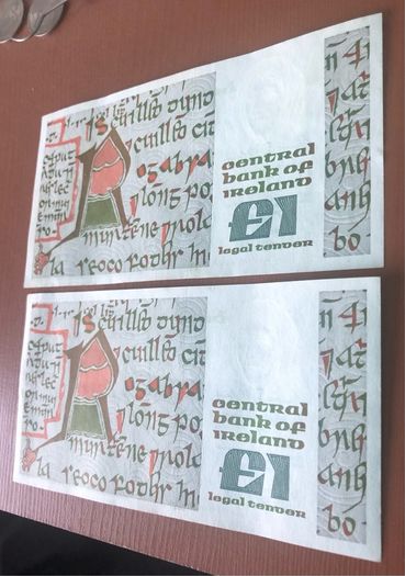 Two irish one pound punt notes