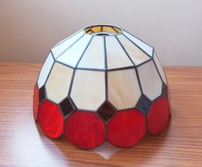 Vintage Tiffany-style stained glass lampshade bell-like shape with a domed top and a scalloped bottom edge