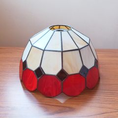 Vintage Tiffany-style stained glass lampshade bell-like shape with a domed top and a scalloped bottom edge