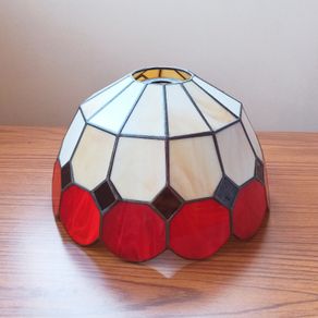 Vintage Tiffany-style stained glass lampshade bell-like shape with a domed top and a scalloped bottom edge
