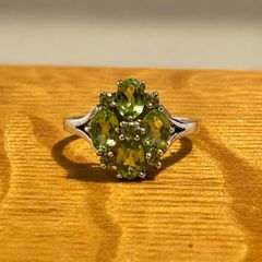 Vintage 9ct Gold Peridot Cluster Ring, Size N
