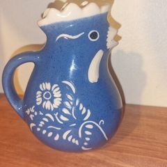Rooster Pitcher Creamer Hand Painted Ceramic Pottery Blue & White Signed
