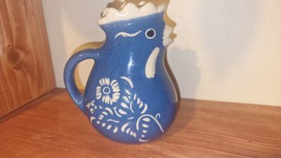 Rooster Pitcher Creamer Hand Painted Ceramic Pottery Blue & White Signed