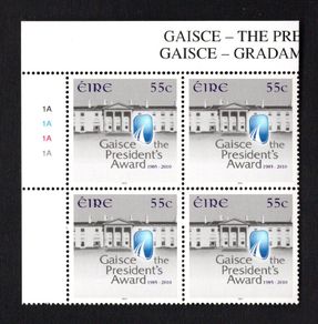 2010 Ireland 25th Anniversary of Gaisce - The President's Award Commemorative Stamps Plate Block 1A1A1A1A Mint Never Hinged (MNH)