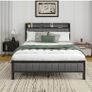 Double Bed Frame With Storage Headboard, Upholstered Platform Bed Frame/Mattress Foundation/Metal Slat Support/No Box Spring Needed/Dark Grey Image 9